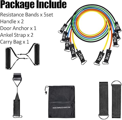 Miniatura 8 de Juego de bandas de resistencia con asas grandes bandas de goma natural apilables de hasta 150 libras viene como un juego de 5 bandas de