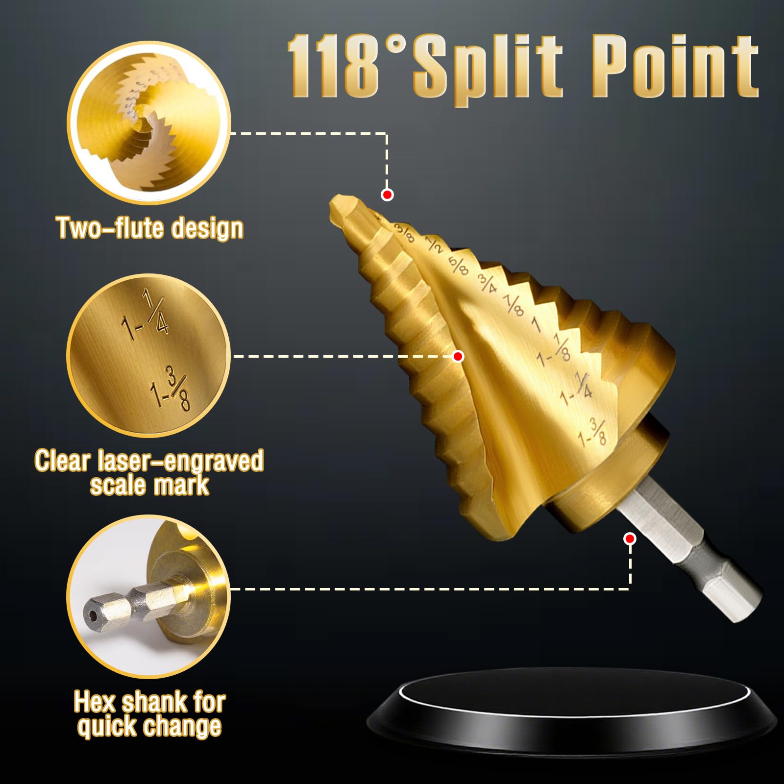 5PCS Titanium HSS Step Drill Bit Set J283977