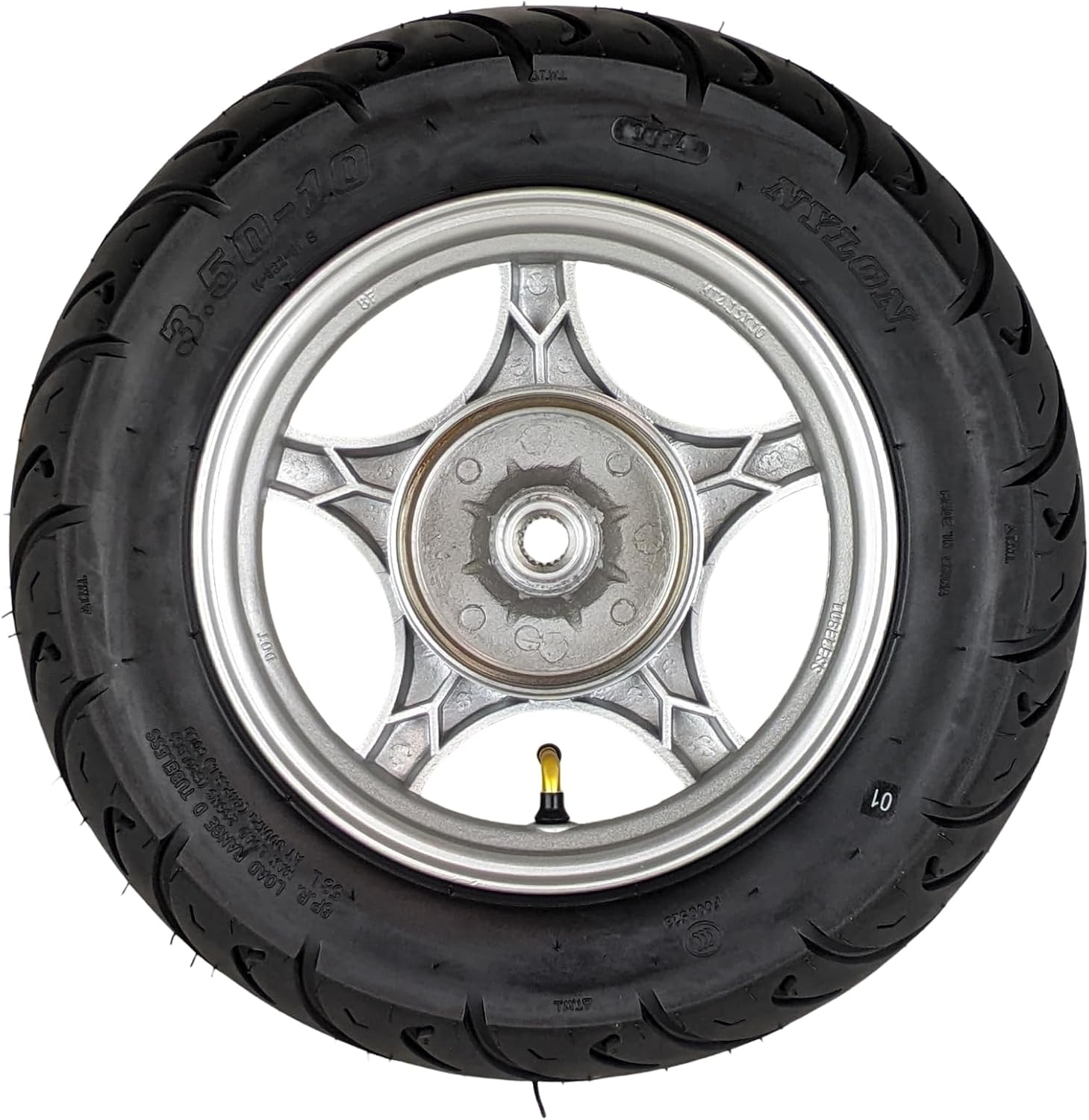 RedCap 10" Inch Rear Wheel & 3.5-10 Tire Assembly for 50cc Scooter Moped with Drum Brake GY6 QMB139 Sunny TaoTao Vitacci Amigo Milano Beemer 50 Yongfuo YN50QT-8 (Silver)