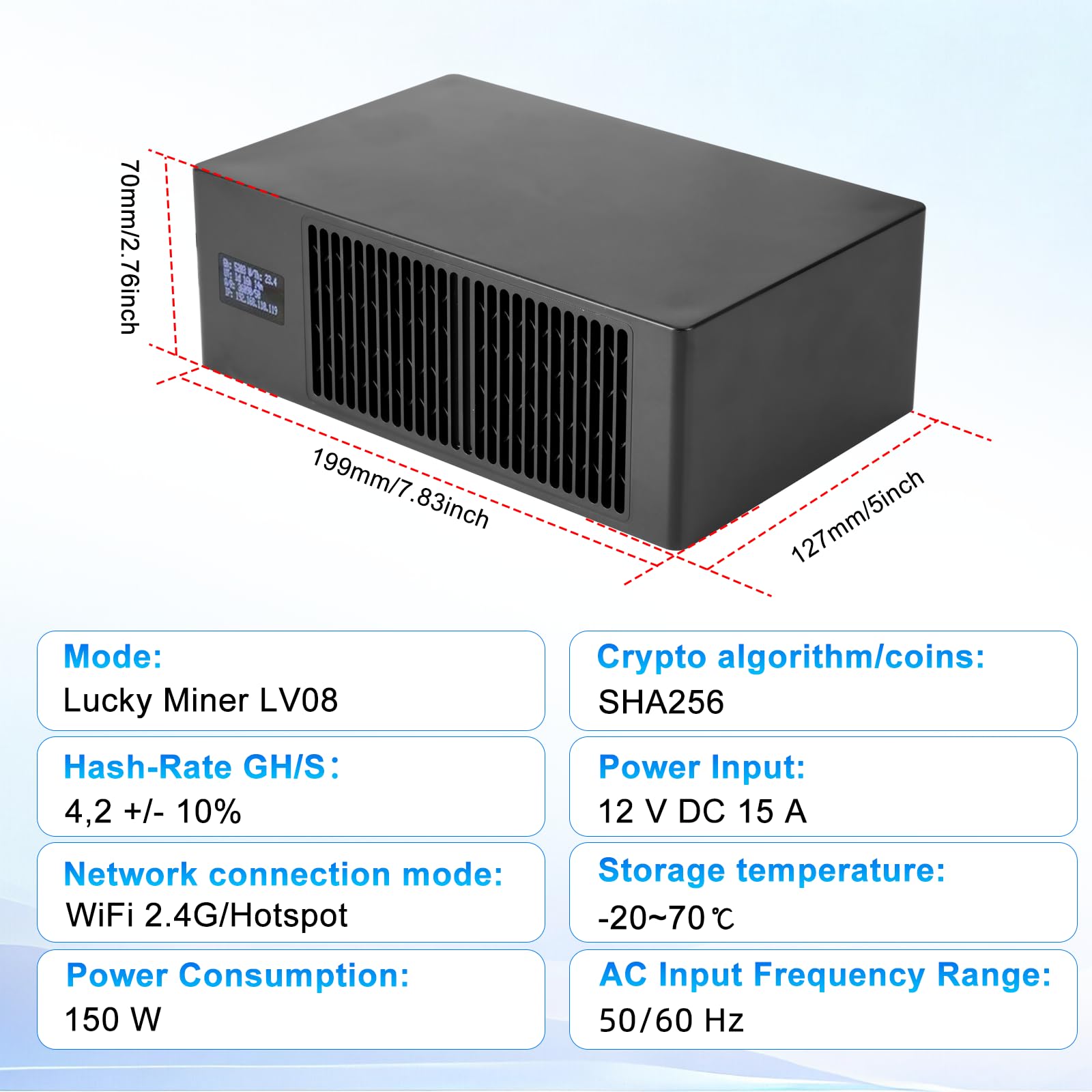 Bitcoin Miner, APKLVSR Lucky Miner LV08 BTC Solo Miner– 4,2 TH/s 2,4G WLAN SHA-SHA -256 Chip BM1366 Server Mining silenzioso Bitcoin Mining per uso domestico (BTC), Plug & Play