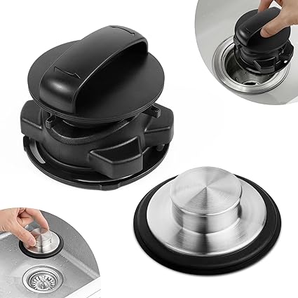 75257 ABS Garbage Disposal Magnetic Stopper and Stainless Steel Kitchen Sink Stopper with Rubber Seal Ring (STP-SS), Compatible with InSinkErator Garbage Disposals and Kitchen Sinks, Black and Silver