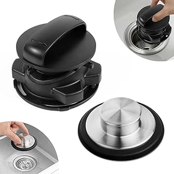 75257 ABS Garbage Disposal Magnetic Stopper and Stainless Steel Kitchen Sink Stopper with Rubber Seal Ring (STP-SS), Compatible with InSinkErator Garbage Disposals and Kitchen Sinks, Black and Silver