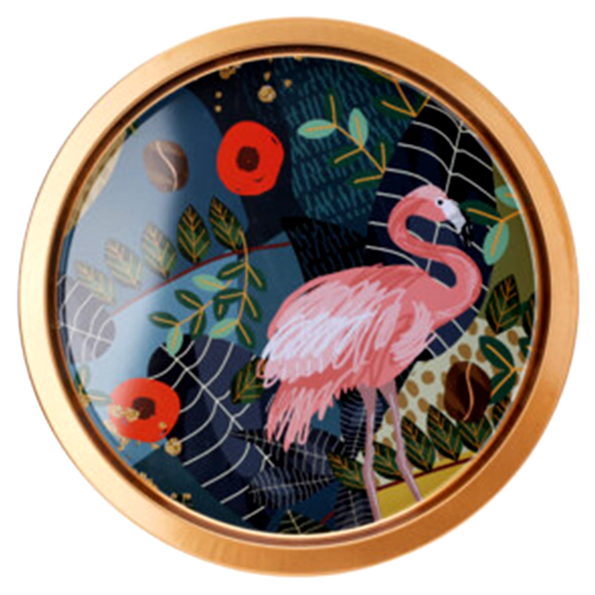 Round Serving Tray Metal Food and Drinks Beverages Coffee Tray Decorative for Parties Bars Gatherings Home Breakfast Dinner Table Tray Colourful Print Large 35.5cm (Flamingo)