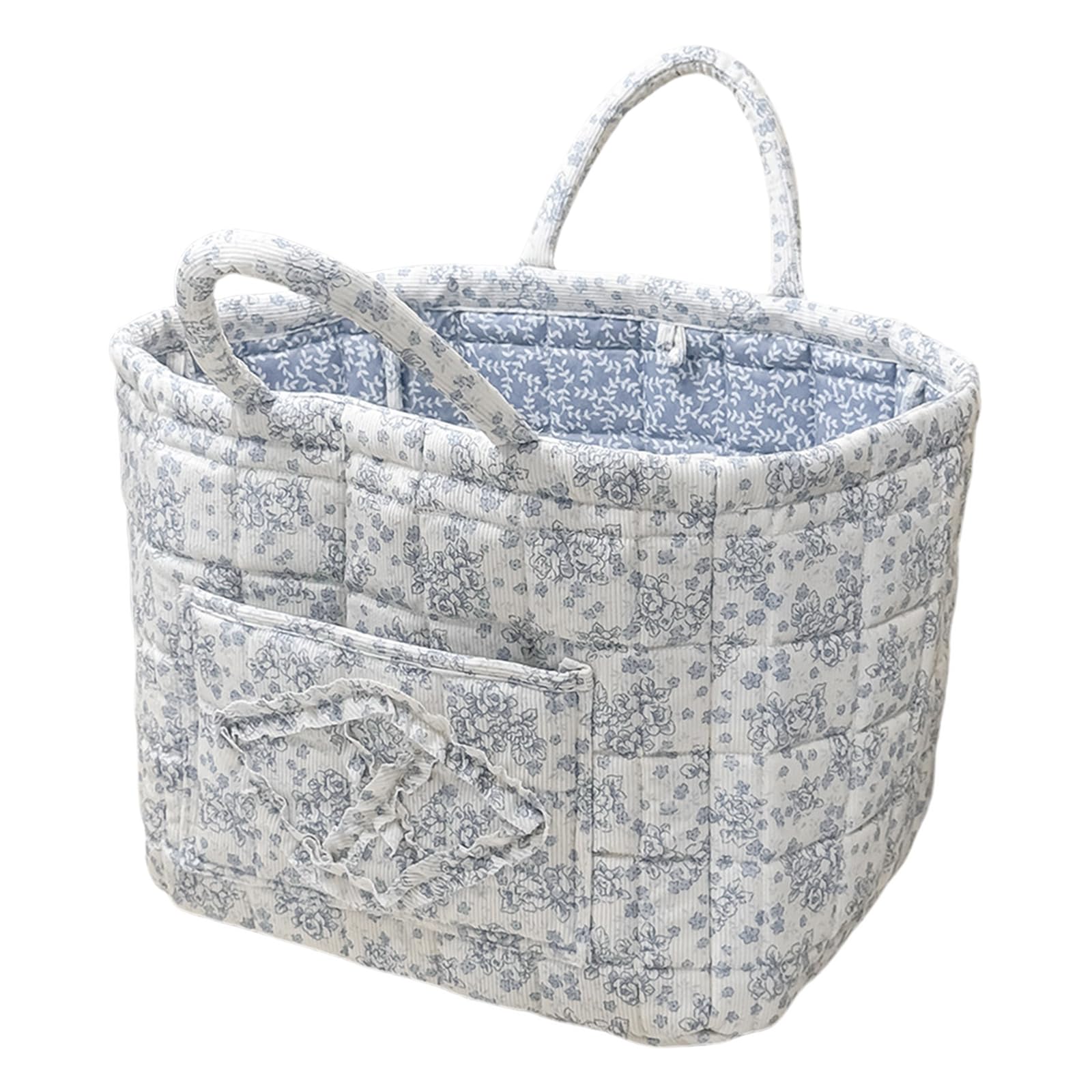 SDSFGX Floral Quilted Bathroom Laundry Basket Foldable Portable Clothes Hamper with Handles for Toilet, Bedroom, Nursery