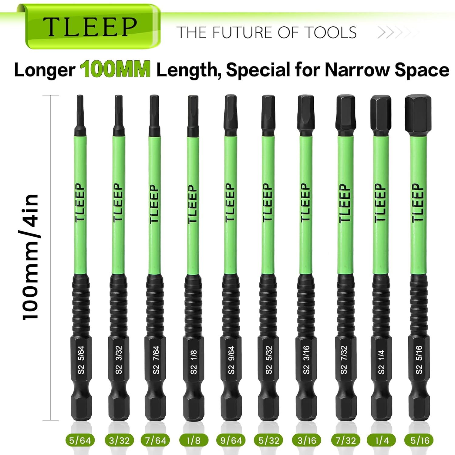 20 x Metric & SAE Allen Wrench Drill Bit Set 1/4" Hex Shank 4" Long Impact Wrench Hex Key Set, Magnetic Tips Allen Wrenches Sets S2 Steel, Latest Version Black Allen Key Set