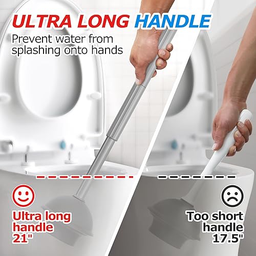 Miniatura 2 de Juego de émbolo y cepillo de inodoro 2 en 1, émbolo de mango extendido, juego de émbolo de cepillo de inodoro, herramientas de limpieza de baño,