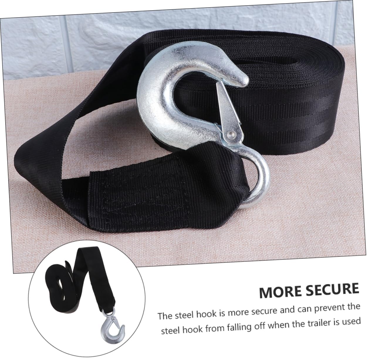 Boat Trailer Winch Strap Hook Capacity Black Towing Belt for Hand and Electric Winches Corrosion and Weather Resistant
