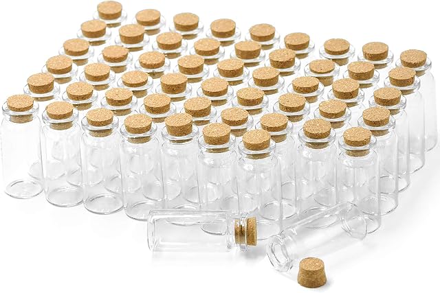 Wandefol 55pcs Mini Glass Bottles with Cork Stopper DIY Arts Crafts Decoration, Weddings Favors Candy Bottle