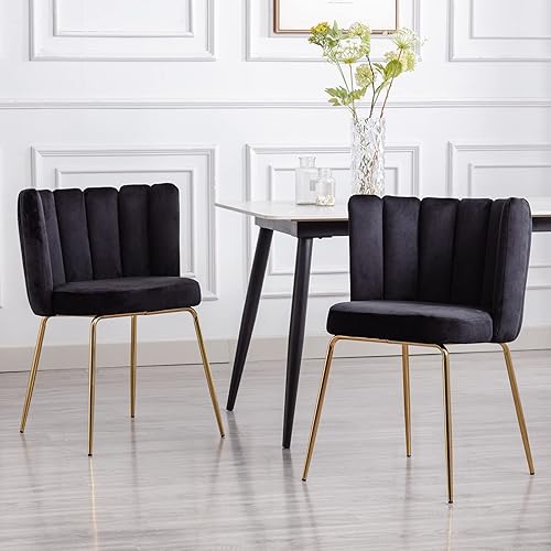 Janoray Juego de 2 sillas de comedor de terciopelo tapizadas con patas de metal dorado, color rosa intenso de mediados de siglo, modernas para sala