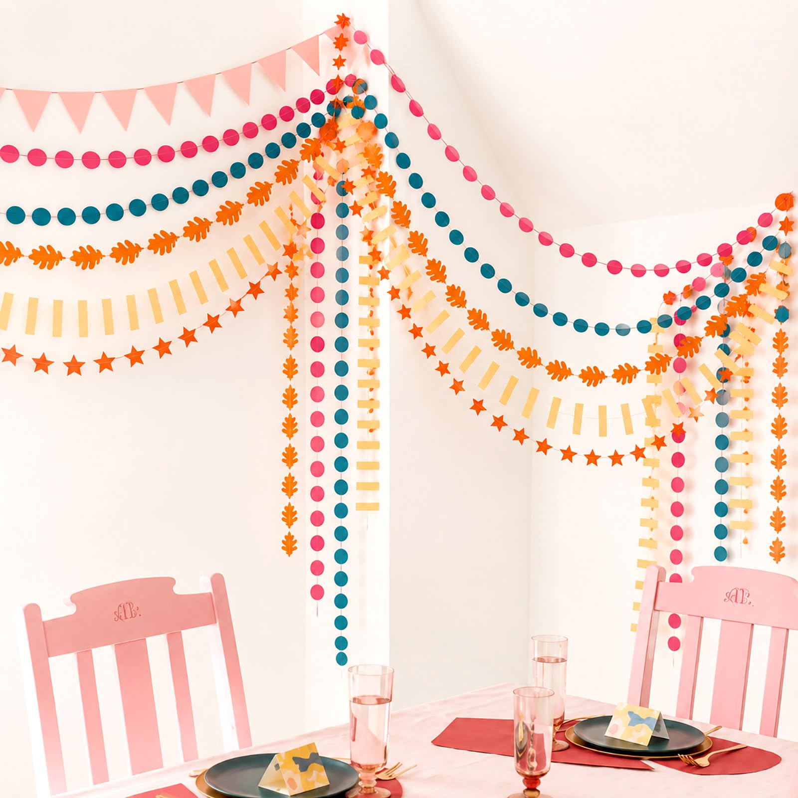 Tiamon 6 Pcs Fall Paper Garland Party Streamer Banner, Multicolor