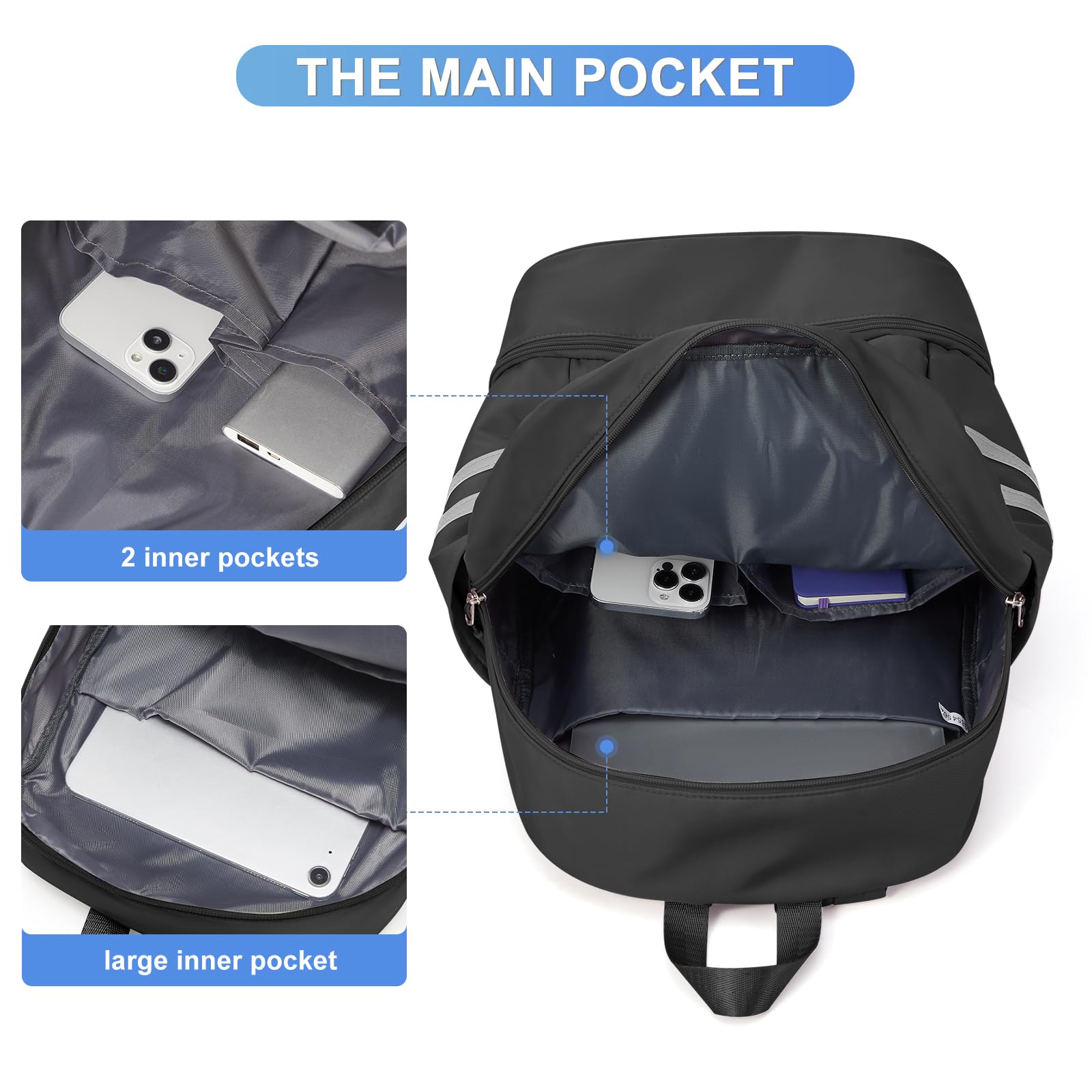 coofay Mochila de gimnasio para mujer, mochila impermeable con compartimento para zapatos, mochila de viaje, mochila deportiva, bolsa de gimnasio grande, Negro, grande, Mochilas de viaje