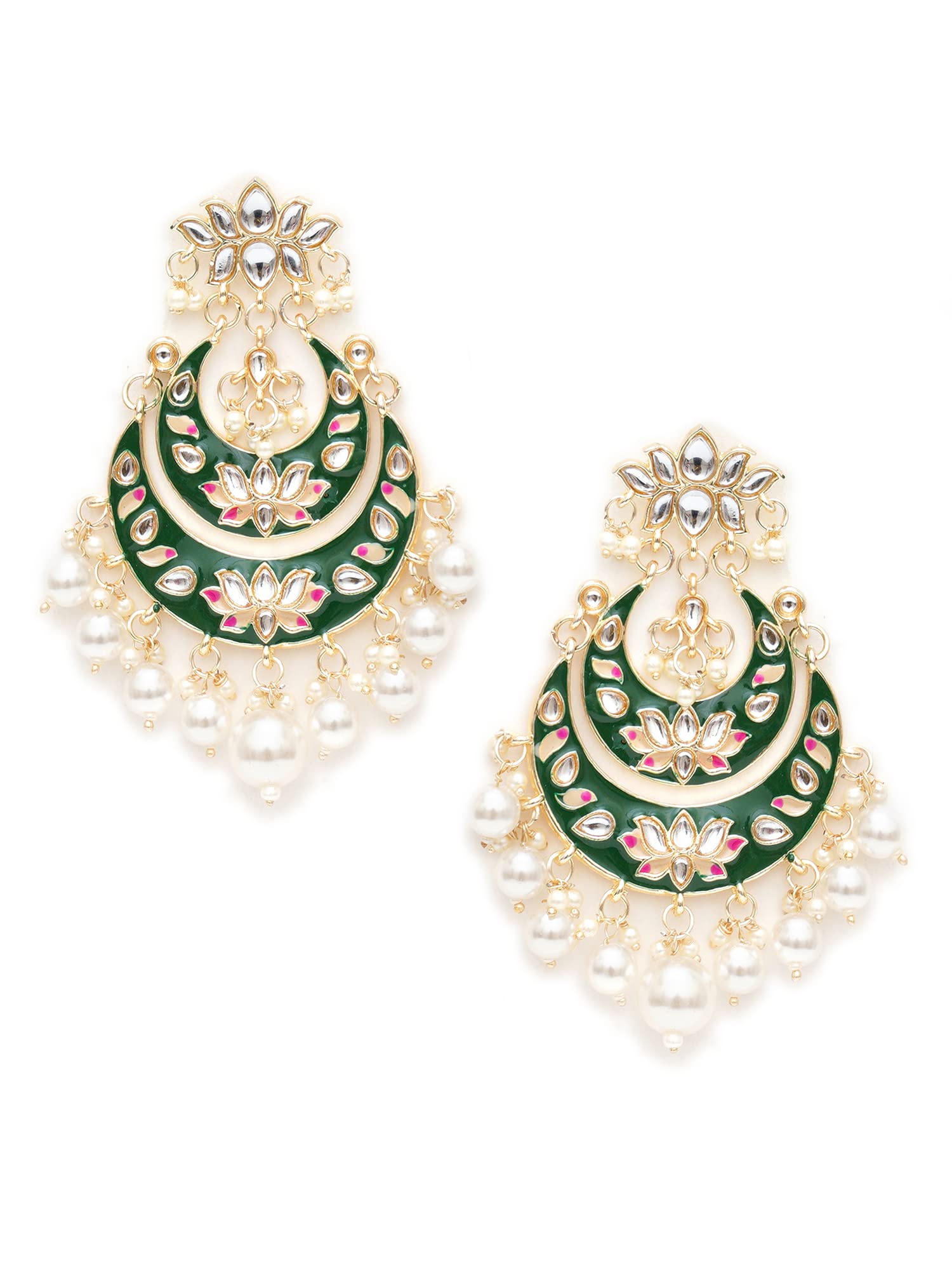 Karatcart Gold Plated Green Meena Lotus Design Pearl Studded Chandbali Earrings for Women (B0BFQT5CXR) Amazon Price History, Amazon Price Tracker