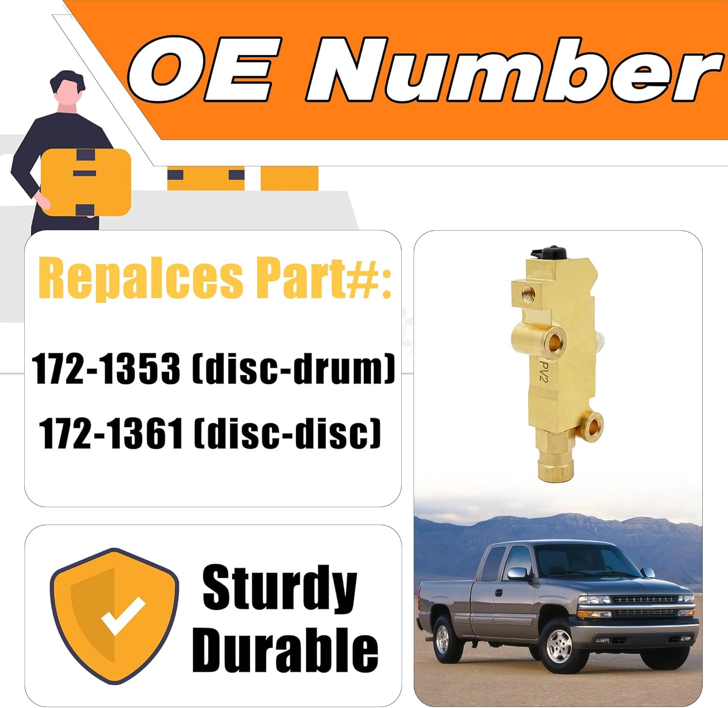 PV2 Brass Combination Proportioning Valve Disc/Drum, Disc Front Drum Rear Brake 172-1353 PV71 Replacement for GM Chevy Ford Street Rod Classic Car & Truck