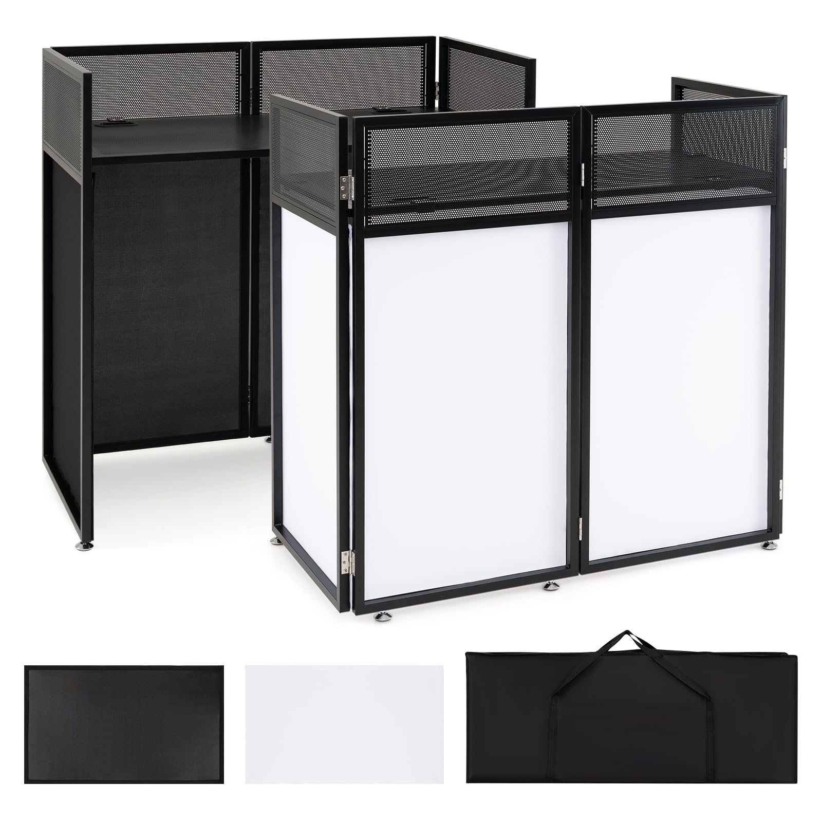 COSTWAY Support de Cabine DJ Pliable Portable avec Scrims Noirs et Blancs