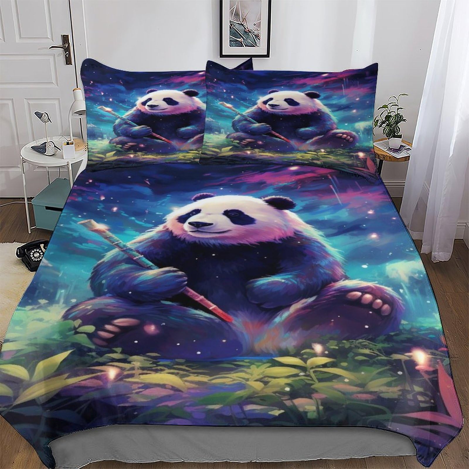 Aapzy Panda-2 Panda Soft Microfiber Duvet Cover With Pillowcases Wrinkle Free Comforter Cover Zipper Closure Cover Polyester Quilt Covers For Adults Teenager Kids Bedding King (220X240cm)
