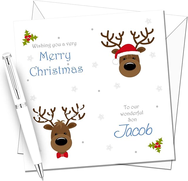 Reindeer Boys Personalised Christmas Card - Card for Son, Grandson, Brother, Nephew