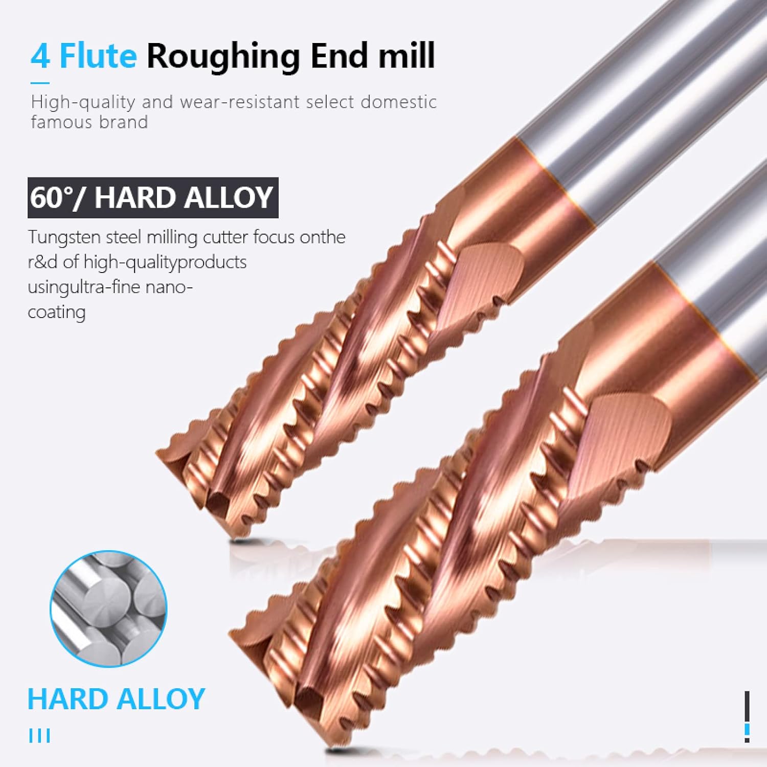 ドリル 荒削りエンドミルHSSカッター4フルートCNCフライスTiCNコーティング超硬エンドミルCNCルータービット,12xD12x