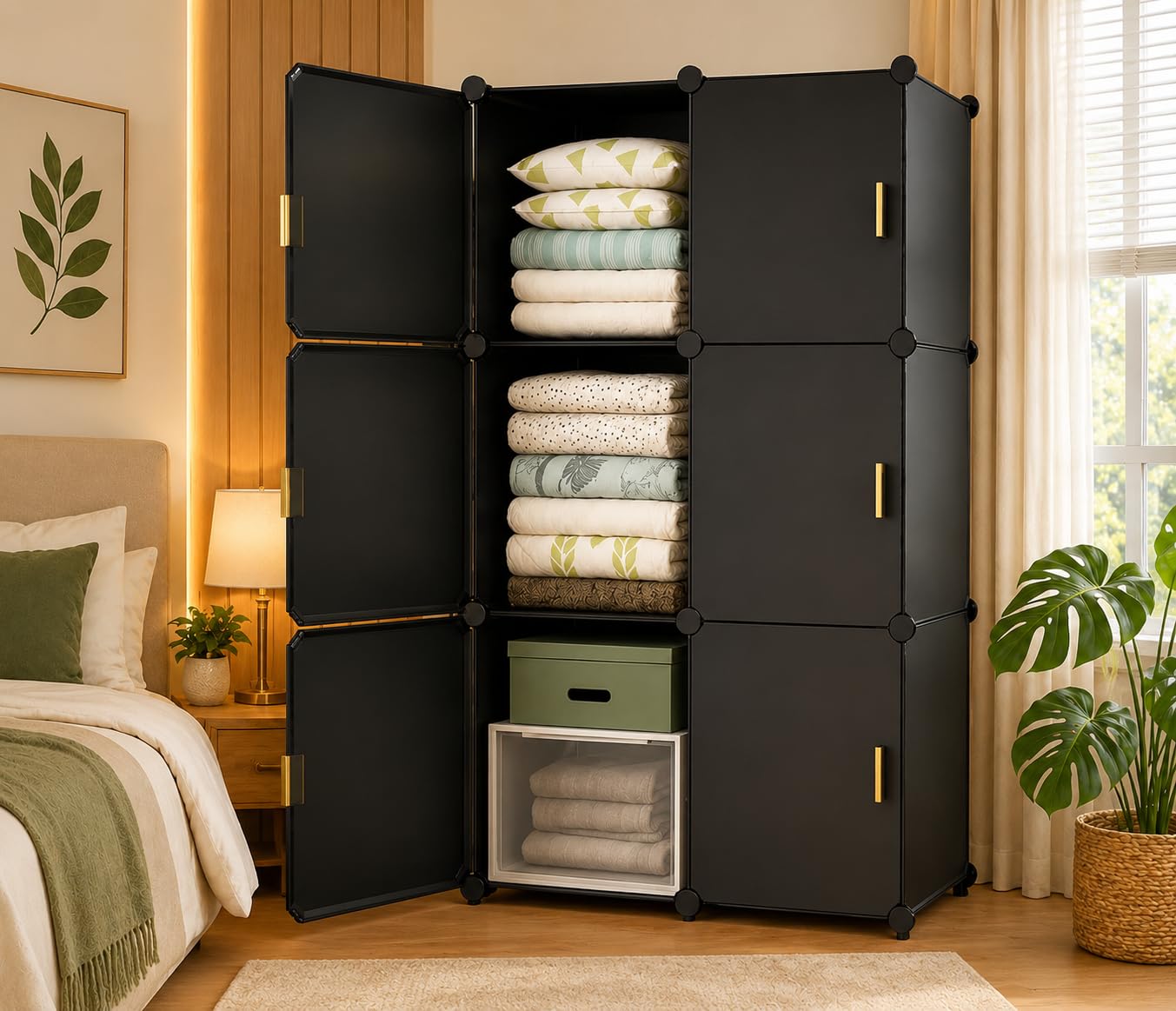 8 Door Foldable Plastic Wardrobe for Clothes Baby Cupboard for Clothes Storage, Wardrobe for Kids, Plastic Almirah, Collapsible Wardrobe for Living Room (Grey-HK3, 6+2-Door)-image-9