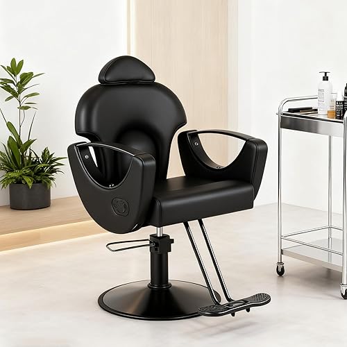 Vista 7 de Silla reclinable para estilista, silla de peluquería multifunción con bomba hidráulica giratoria de 360°, para champú de belleza, spa, tatuaje, Gris