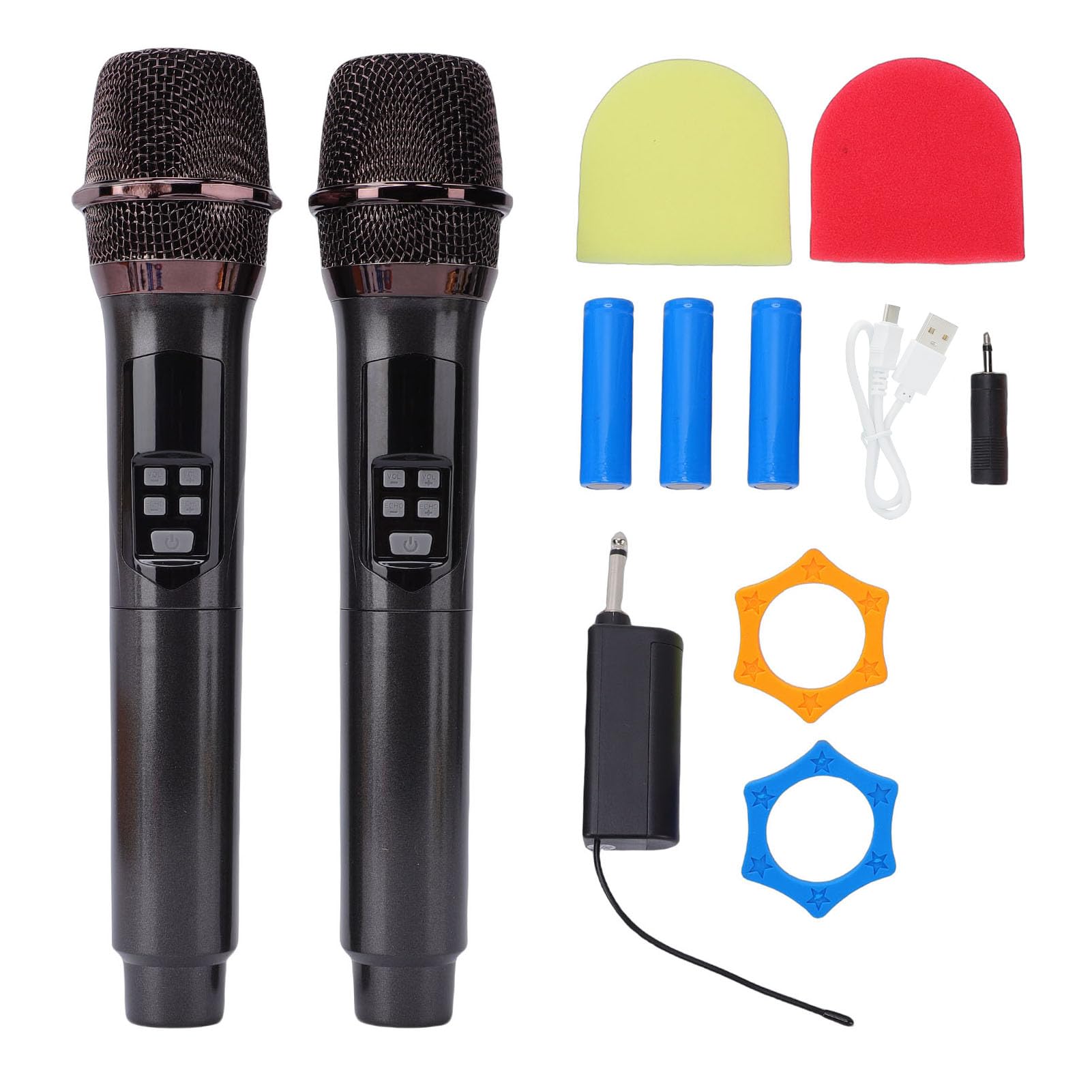 Dual Wireless Microphone, UHF Handheld Dynamic Mic System with 50m Range, Plug and Play Wireless Mic for Karaoke, Wedding, PA System