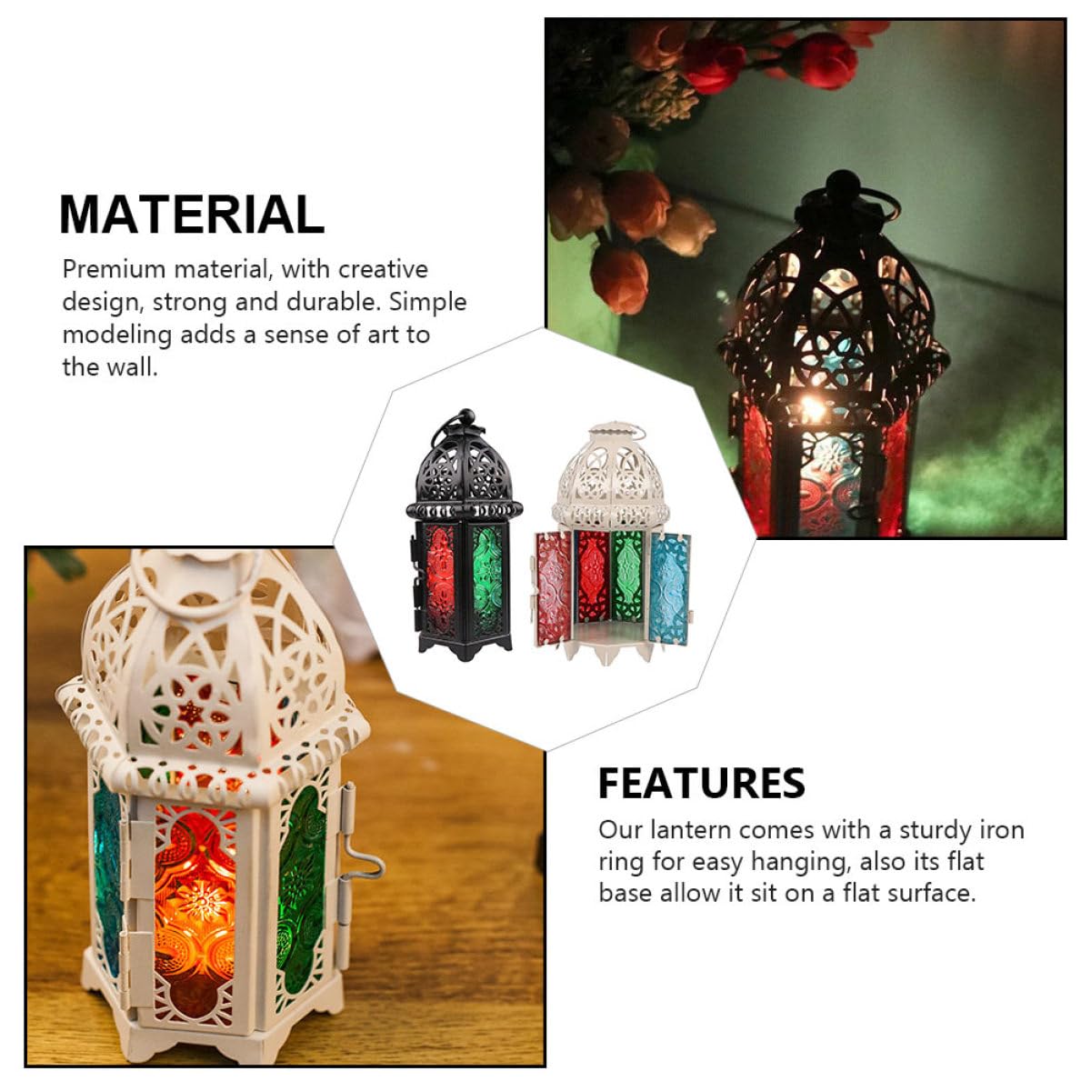 TOYANDONA Portavelas Retro de Hierro y Vidrio Estilo Marroquí, 2 Piezas, Diseño Delicado y Creativo, Fácil de Transportar para Decoración de Salón y Jardín