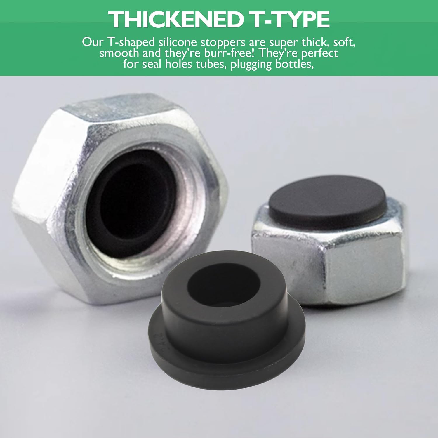 EASYEAH T-Shaped Silicone Rubber Hole Plug 86.3 mm/3-3/8 in Soft Flexible Rubber Stopper Tube End Cap Cover Waterproof Sealing Hole Plugs for Bottles, Black, 2 Pcs