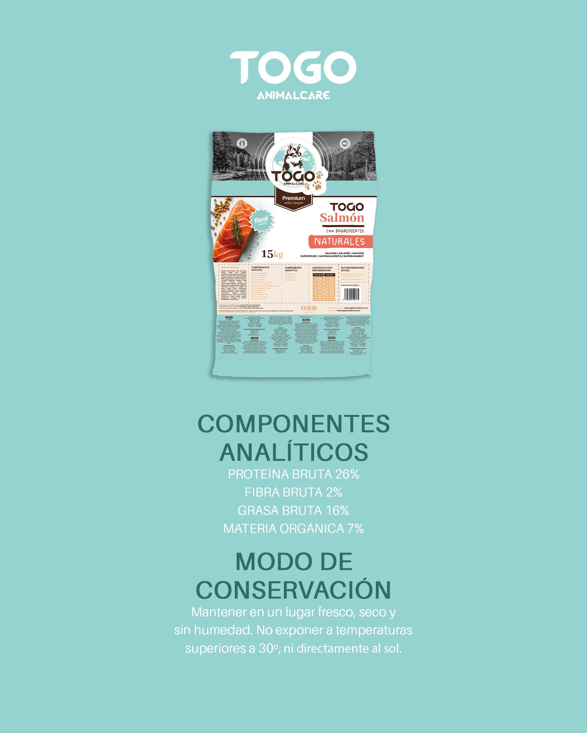 Pienso Premium Togo para Perros Jovenes y Adultos con Salmón Fresco 65% – Sin Gluten, Omega 3 y 6