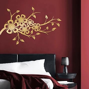 Metal Floral Wall Decor, Metal Flower Wall Decor, Floral Wall Art, Wildflower Wall Decor, Metal Branches Wall Decor, Leaf Wall Decor, Large Floral Wall Art, Outdoor Garden Decor Gold, 53"x33"/135x83cm