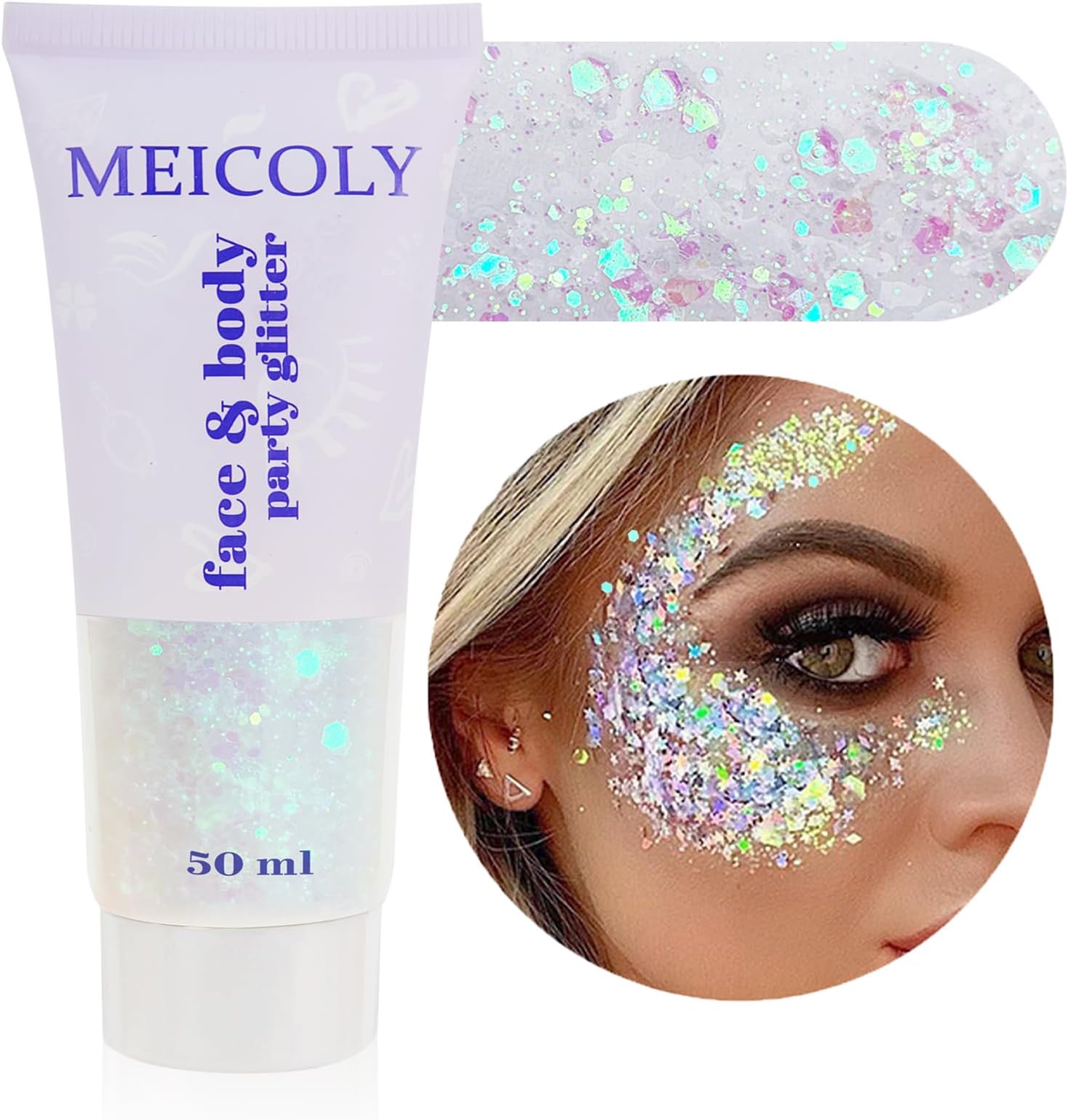MEICOLY Body Glitter,Mermaid Sequins Liquid Holographic Glitter Gel,Chunky Glitter Face Eye Lip Hair Nail Festival Makeup,Sparkling Body Glitter Gel for Women,50g,06