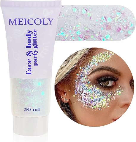 MEICOLY Clear White Face and Body Glitter for Kids and Women