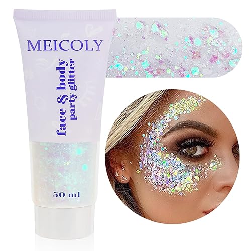 MEICOLY Clear White Body Glitter,Singer Concerts Music Festival Rave Accessories,Mermaid