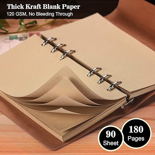 Miniatura 4 de Diario Maleden de estilo vintage, recargable, de cuero, premium, ideal para utilizar como cuaderno de viajes, para dibujos, planificador diario