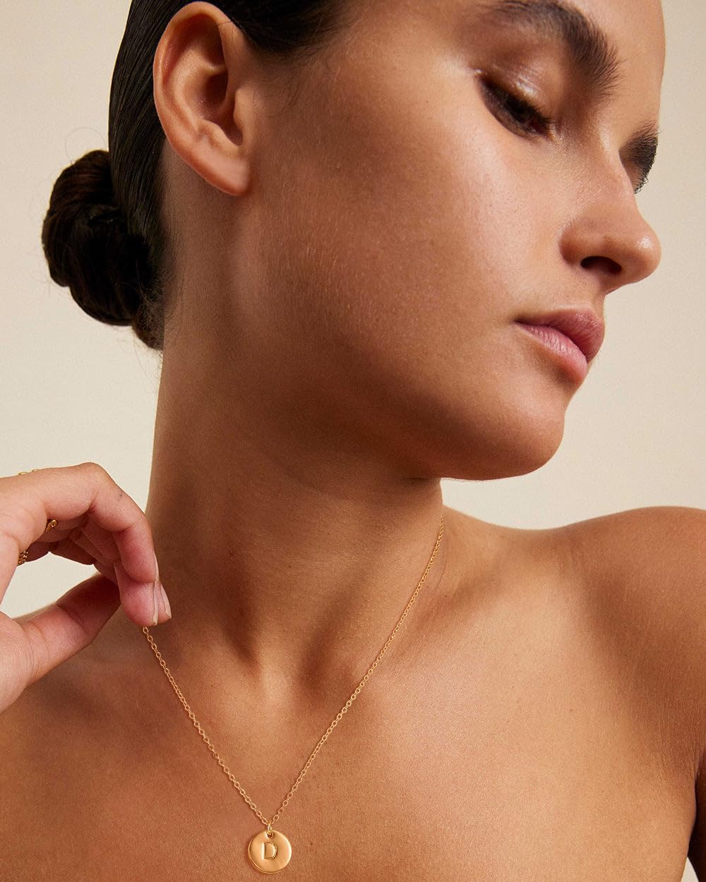 Bemoly Initial Necklace for Women Round 11MM Coin Disc Double Side Engraved Letter A-Z Hammered Pendant 14K Gold Plated Personalized Alphabet Birthday Jewelry 17.5" - Image 5