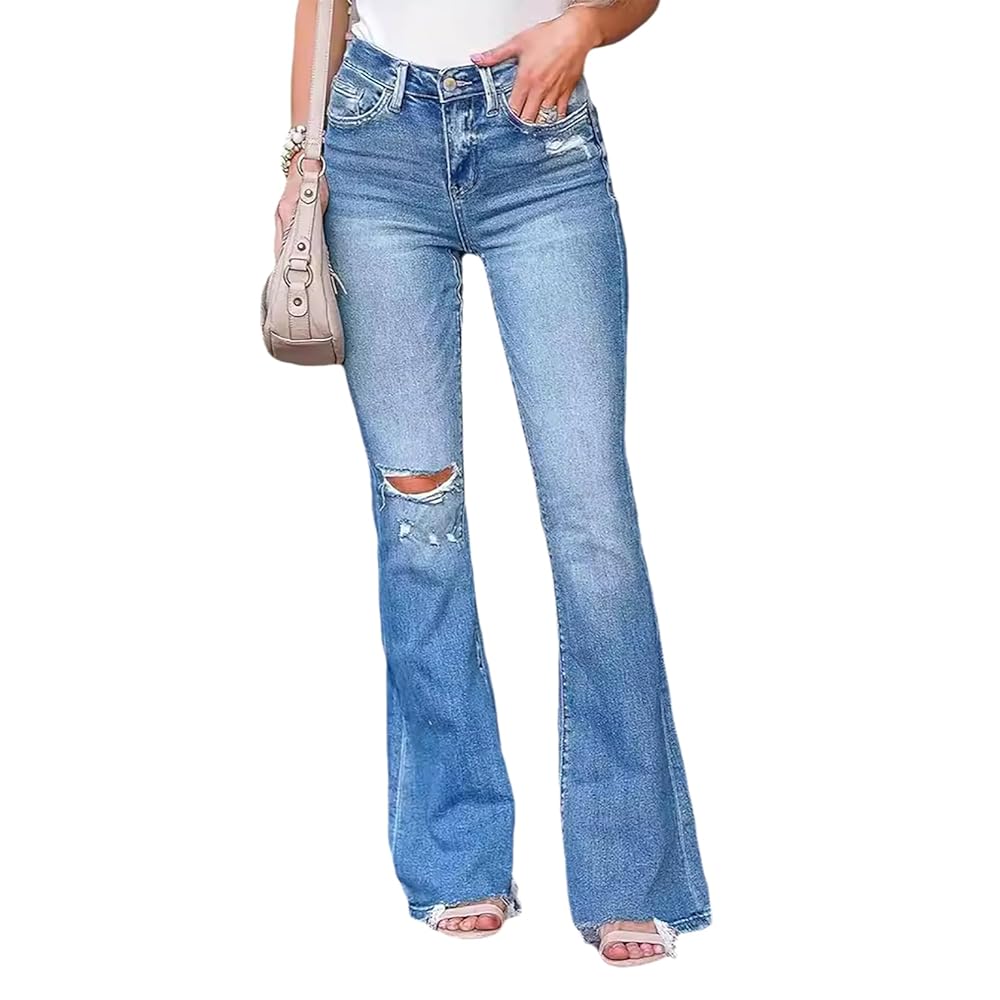 Glkaend Women's Frayed Bell Bottom Jeans High Waisted Raw