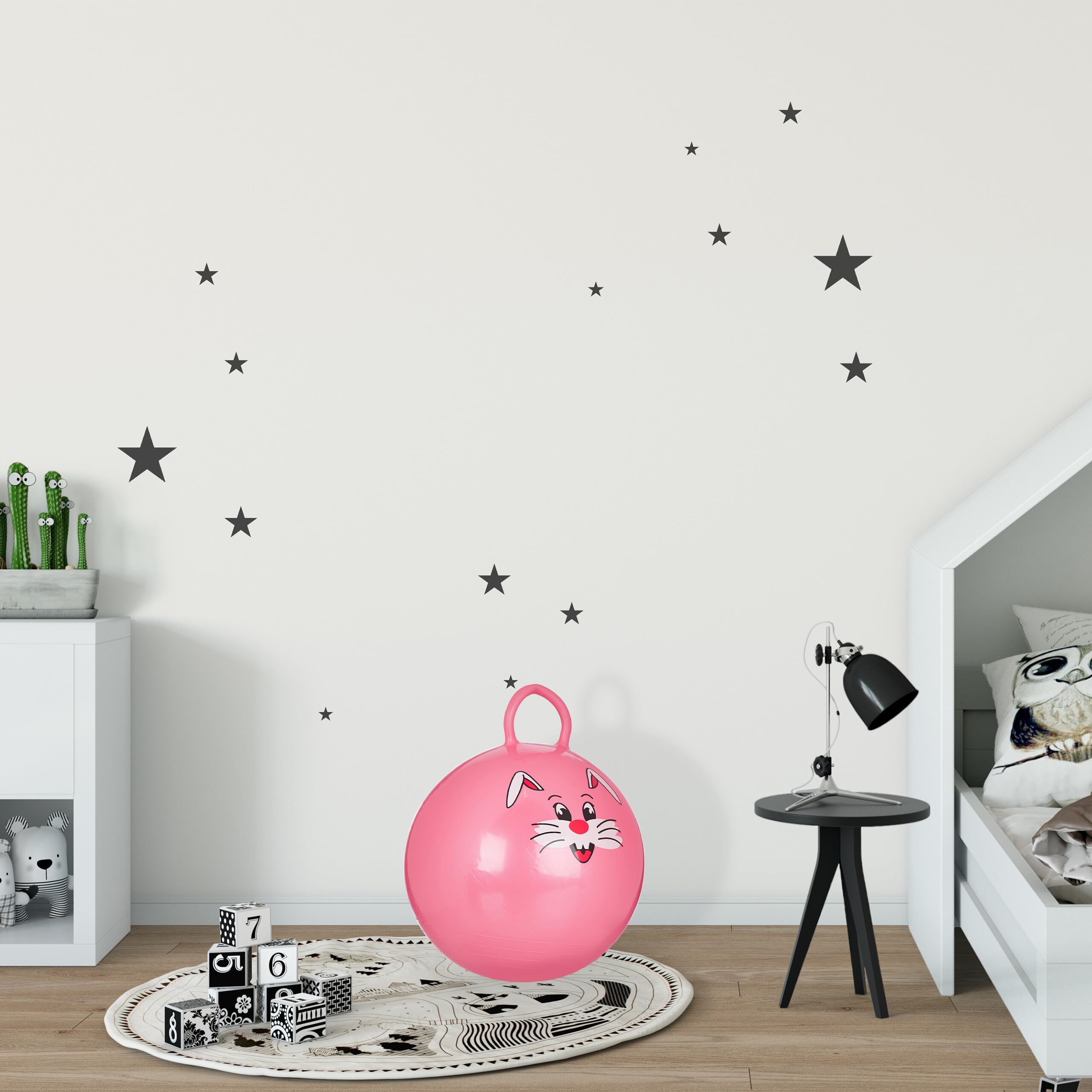 Relaxdays Palla saltata per bambini, con manico, per interni ed esterni, motivo: animali, diametro 45 cm