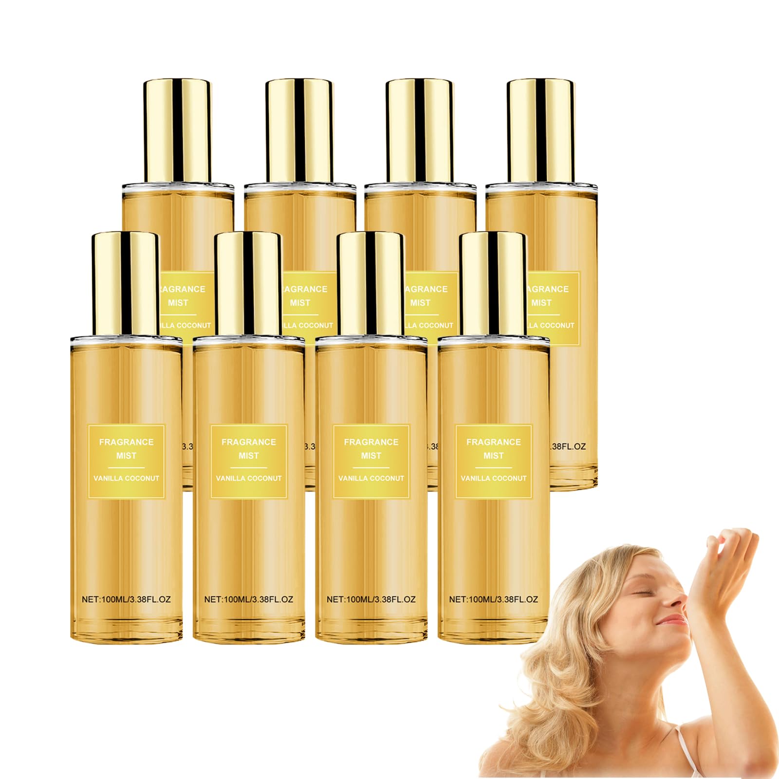 Vanille-Kokosnuss-Körperspray für Frauen - Langanhaltender leichter Duftnebel für die Haar- und Hautpflege, Vanille-Körperspray, feuchtigkeitsspendend und erfrischend mit zartem, 100ml (8 Flaschen)
