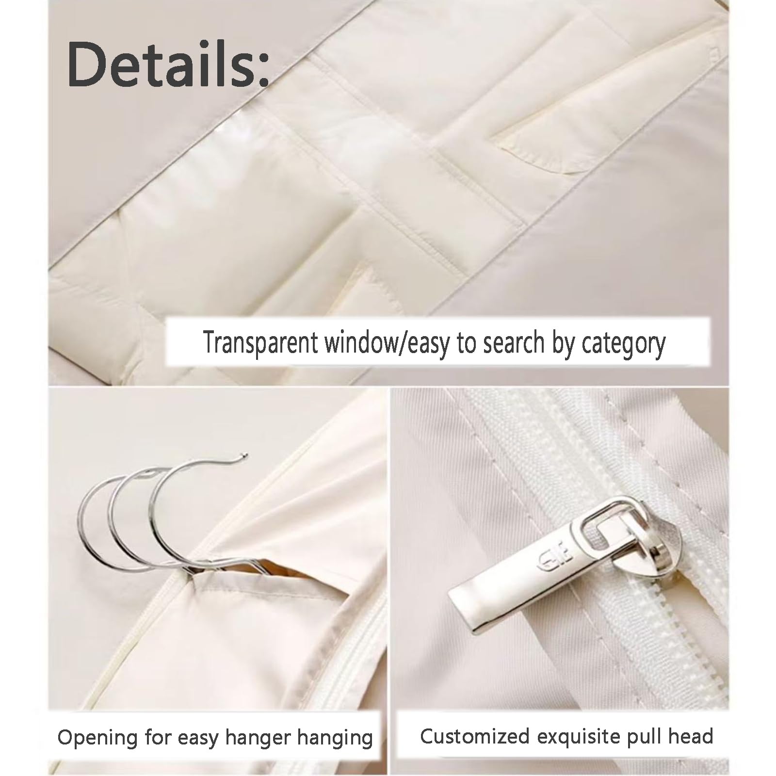 Borsa salvaspazio da appendere, con cerniera autocompressiva, protezione salvaspazio per piumino, cappotto, copertura antipolvere a compressione per armadio (beige, 3 pezzi (M+L+XL))