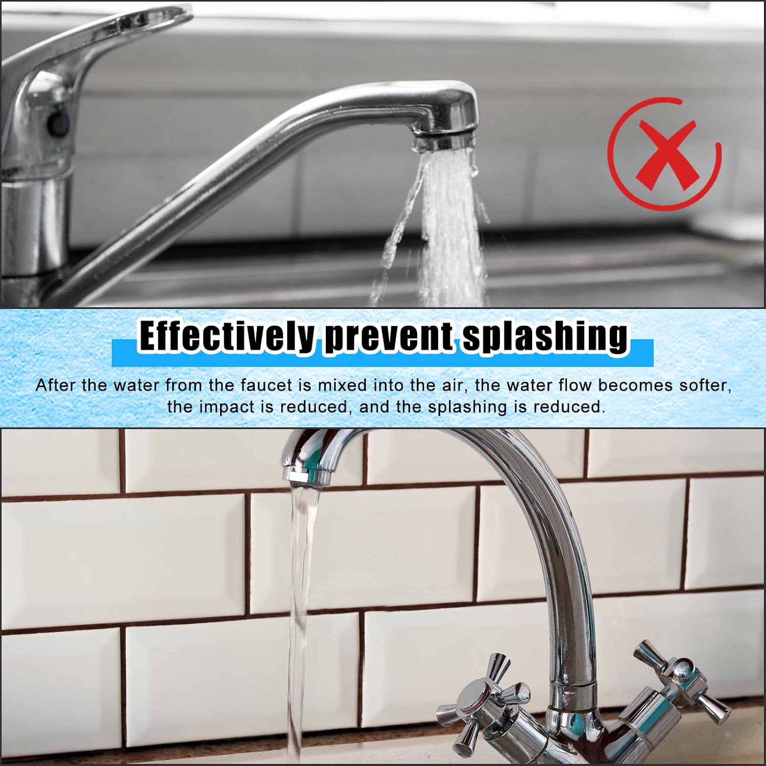 6pcs Faucet Aerators, Sink Faucet Aerator Replacement Filter with 6pcs Gasket Washers and 1 Wrench Tool Parts for Bathroom Kitchen Home