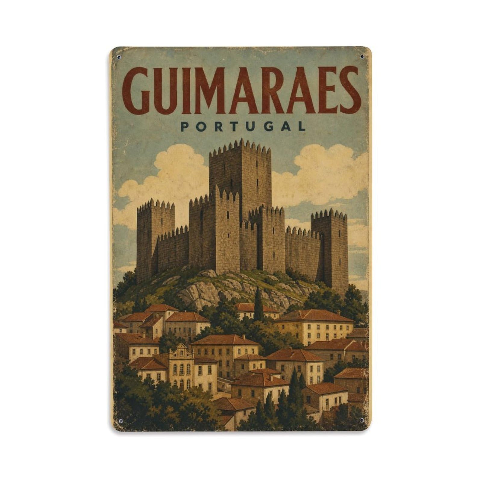 Retro Travel Portugal Guimaraes Metal Tin Sign Plaque Wall Decor for Cafe, Club Bar, Office, Garden Metal Poster 8x12Inch