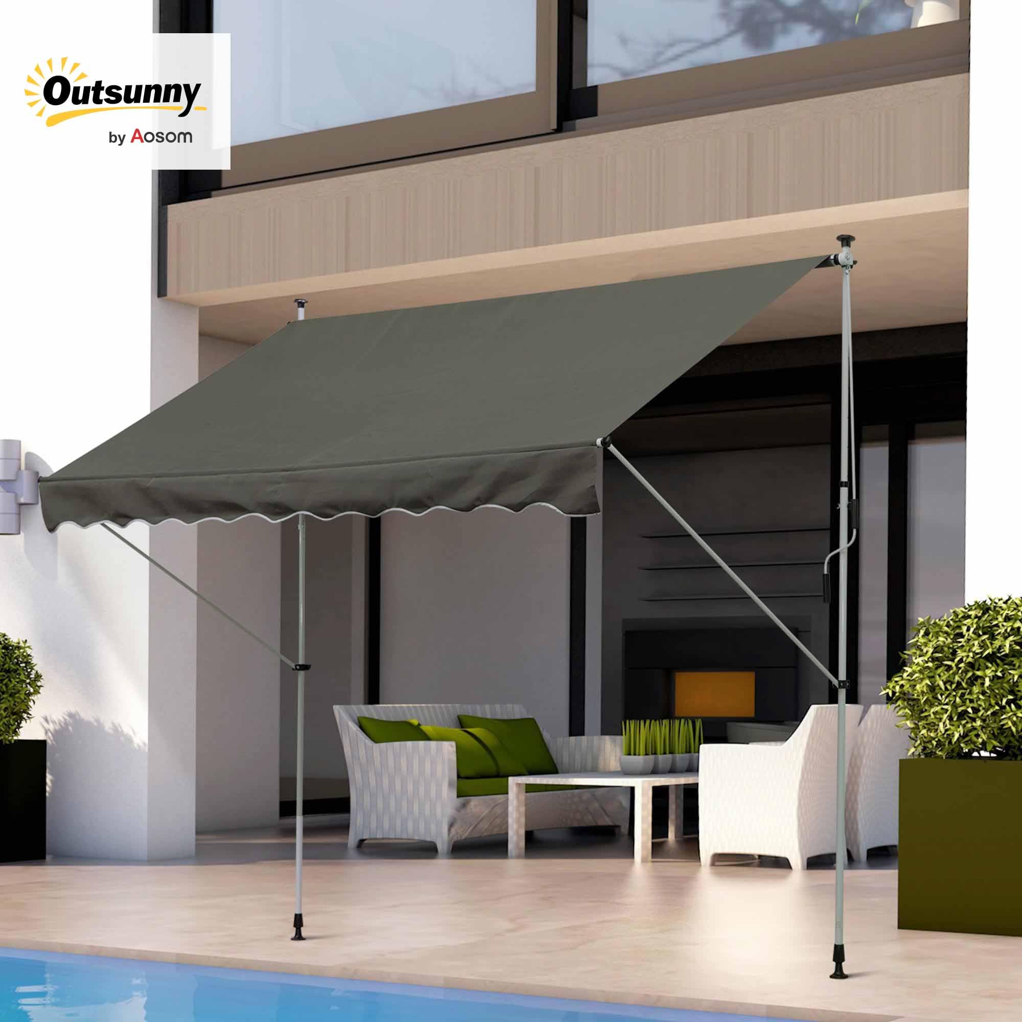 Outsunny Klemmmarkise mit Handkurbel höhenverstellbar Gelenkarmmarkise schmutzabweisend, witterungsbeständig Balkonmarkise 150cm breit Terrassenmarkise für Terrasse Balkon Veranda Grau