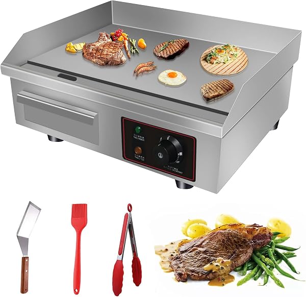 Panghuhu88 110V 3000W 22 Commercial Electric Countertop Griddle Flat Top Grill Hot Plate BBQ,Adjustable Thermostatic Con