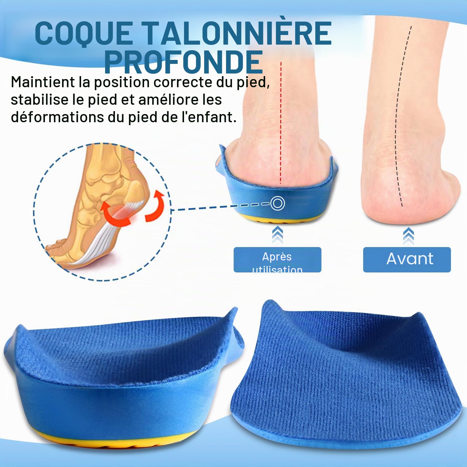 Ailaka enfants semelles orthopédiques soutien voûte plantaire, semelles de soutien de la voûte plantaire pour pieds plats, fasciite plantaire, soulagement des douleurs au talon