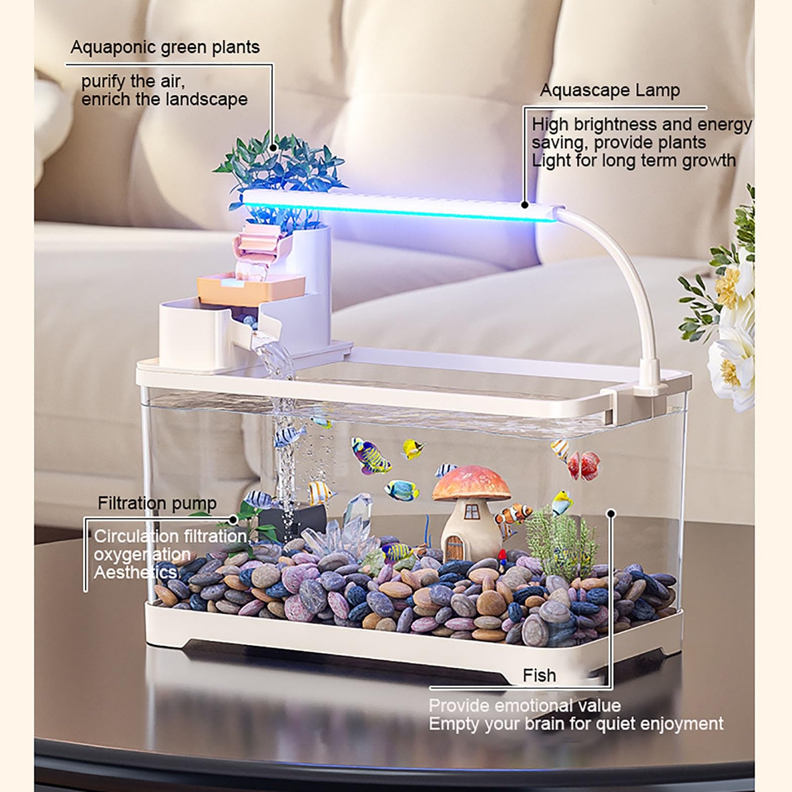 Led Kit Acuario, Acquario Completo, Illuminazione LED, Incluso Filtering Box Serbatoio Del Pesce Desktop Per Principianti Mini Acquario Completo(Small)