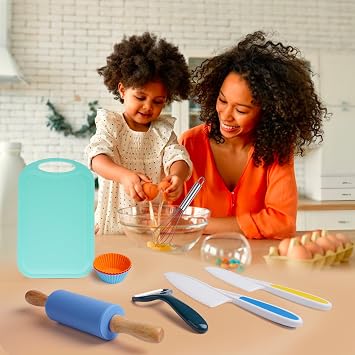 Kids Cooking Set Real Baking Utensils with Kitchen Tool Guide for Kids with Chef Apron Hat and Kitchen Accessories Kit Gift for Junior Chef