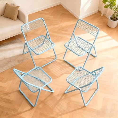 Paquete de 4 sillas plegables, color azul, una sola pieza, diseño plegable que ahorra espacio para uso en interiores y exteriores