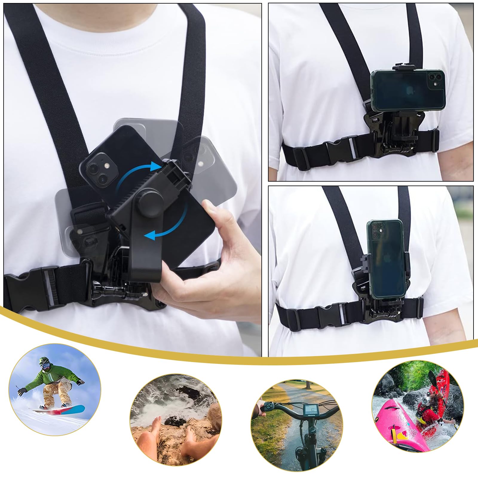 6 Piezas Soporte Movil Pecho Camara Arnes Pecho Correas de Cámara de Acción Arnés de Pecho Arnés de Cabeza 3 en 1 Accesorios Camara Deportiva para GoPro Hero dji Osmo y Smartphone