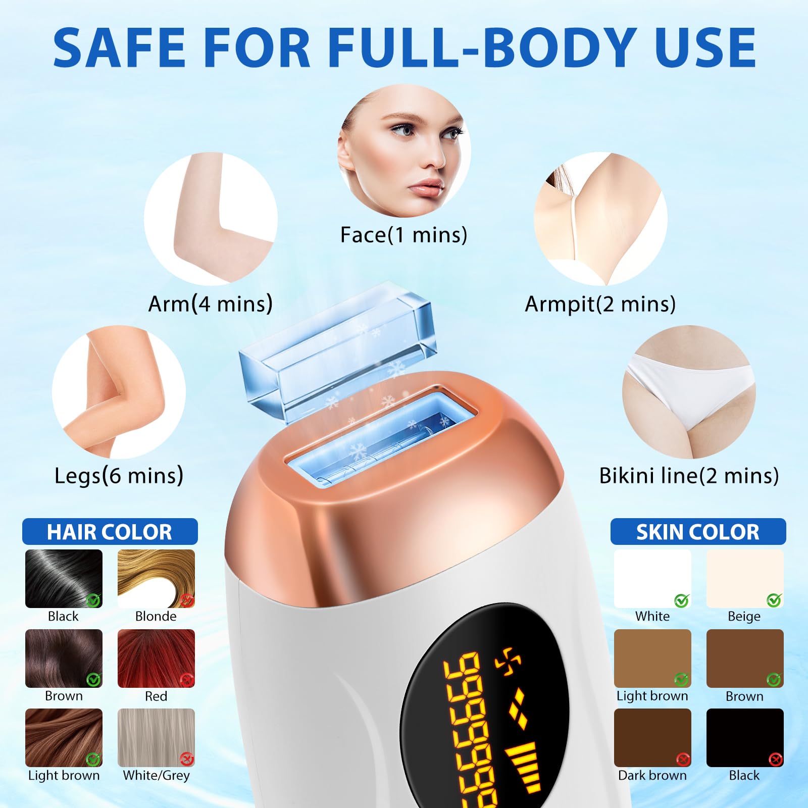 Depiladora Luz Pulsada IPL, Depiladora Luz Pulsada con Función de Enfriamiento, 500.000 Flashes, 5 Niveles de Energía, Depilación Láser Indolora para Mujer y Hombre, Cara, Cuerpo, Axilas, Bikini
