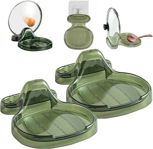 Miniatura 1 de Soporte para cucharas y tapas, 2 piezas con soporte para tapa, soporte para cucharas sin goteo para estufa de encimera, soporte de cuchara limpio