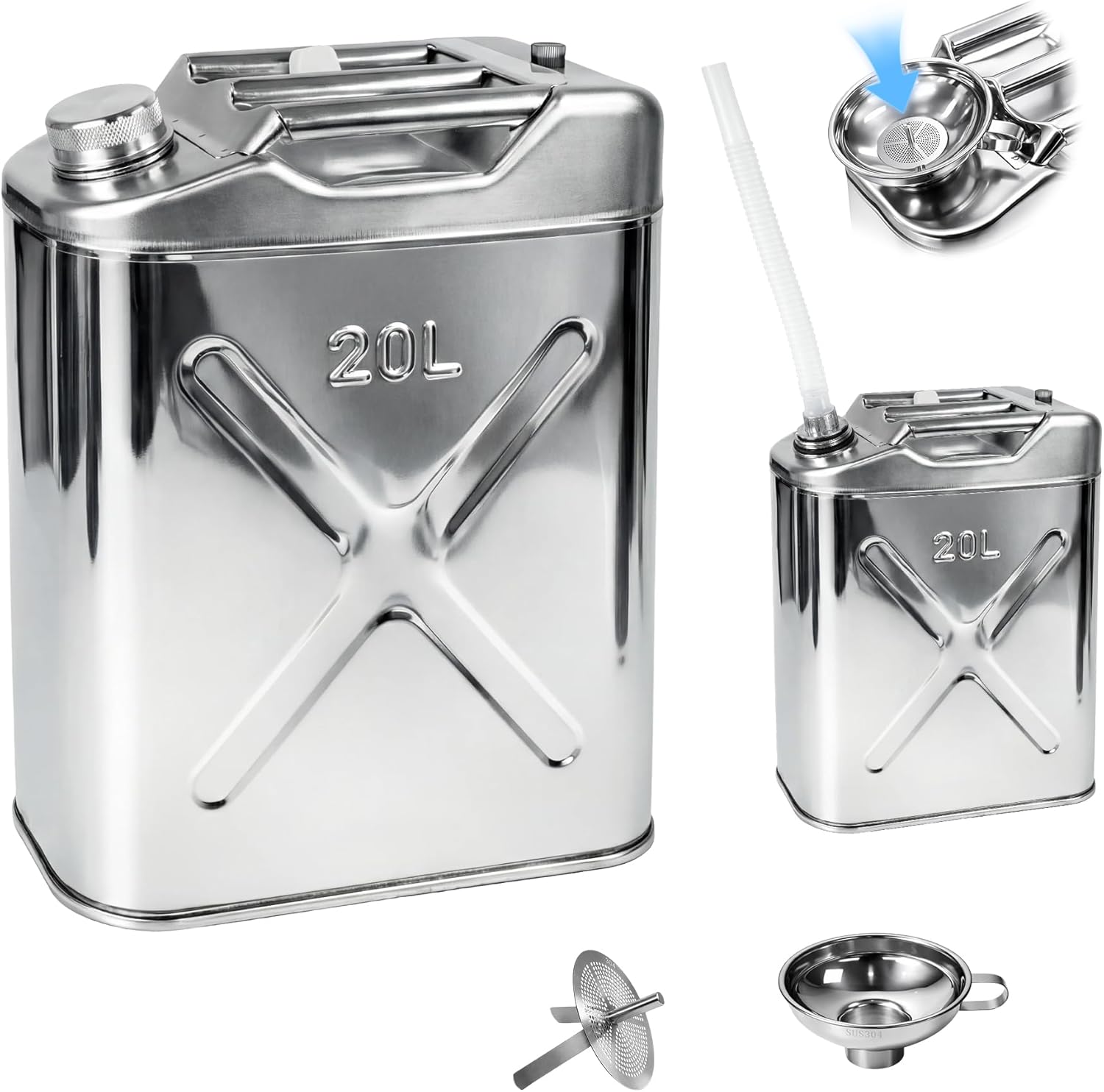 5 gallon 304 Stainless Steel stainless steel water jug, 20L cooking oil storage container,Deep Fryer Oil Storage & Hot Container，Suitable for outdoor camping, kitchen, and food cart equipment