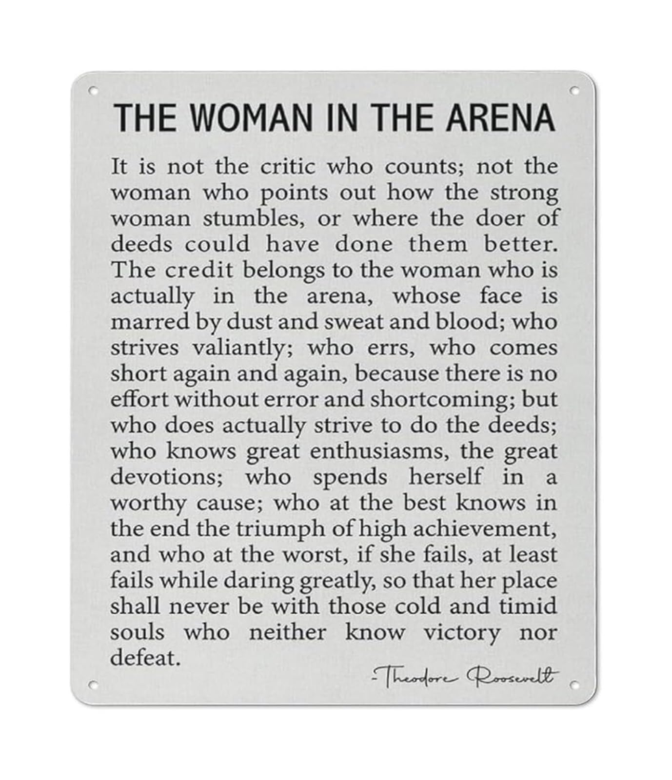 NWPNLXEA Inspirational Feminist Quote The Woman in The Arena Tin Sign Wall Decor for Office Gallery 8 X 12 in